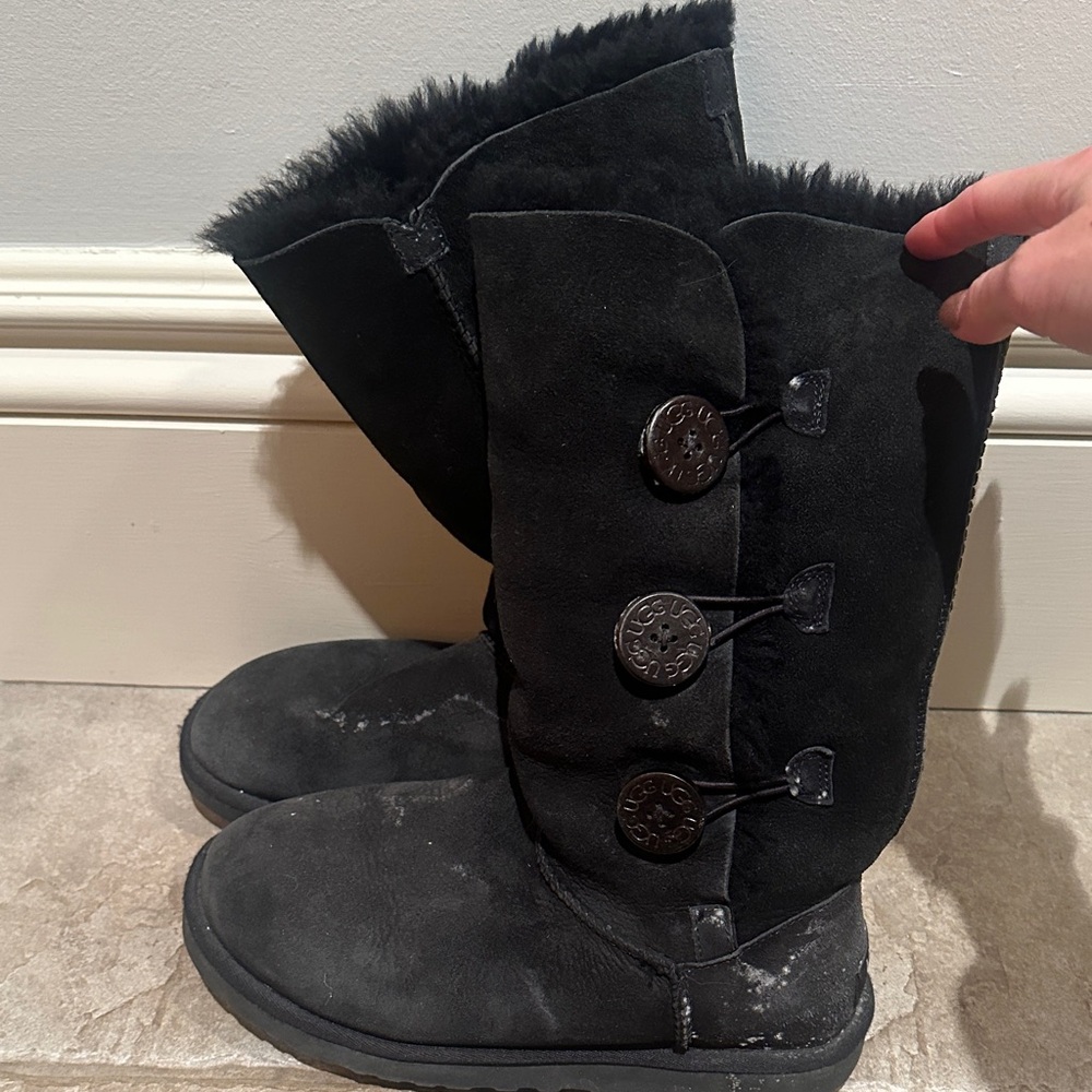 UGG Black Suede Winter Boots with Buttons